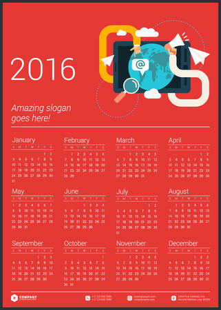 Vector Calendar Template. Calendar 2016. Week Starts Sundayのイラスト素材