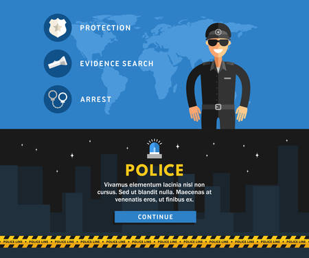 Profession Concept. Policeman. Flat Design Concepts for Web Banners and Promotional Materialsのイラスト素材