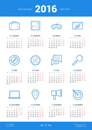 Calendar 2016 Vector Design Template. Week Starts Mondayのイラスト素材