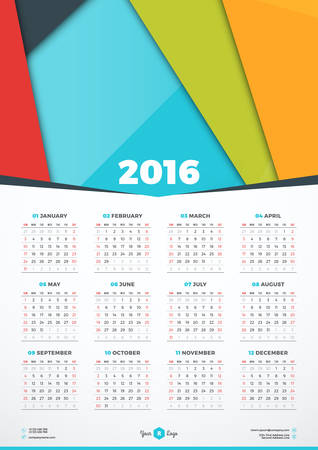 Calendar 2016 Vector Design Template. Week Starts Sundayのイラスト素材