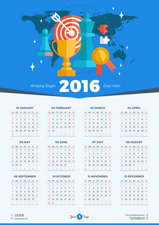 Calendar 2016 Vector Design Template. Week Starts Sundayのイラスト素材