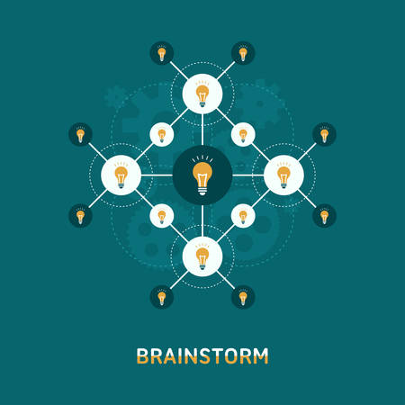 Flat Design Illustration of  Brainstorm Concept. Lamps interconnectedのイラスト素材