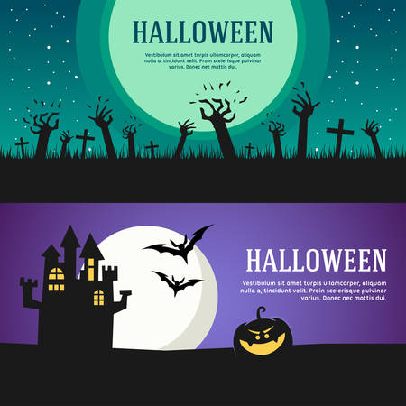 Set of Halloween Web Banners. Design Concepts for Web Banners and Promotional Materialsのイラスト素材