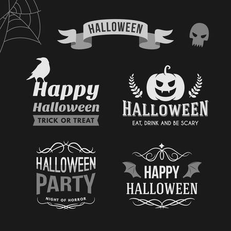 Set of Retro Vintage Halloween Badges. Black and White Vector Illustrationのイラスト素材
