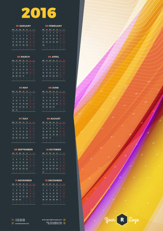 Calendar 2016 Vector Design Template. Week Starts Mondayのイラスト素材