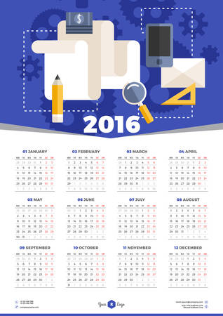 Calendar 2016 Vector Design Template. Week Starts Mondayのイラスト素材