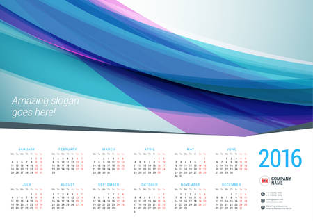 Calendar for 2016 Year. Vector Stationery Design Template with Place for Photo. Landscape Orientation. Week Starts Mondayのイラスト素材