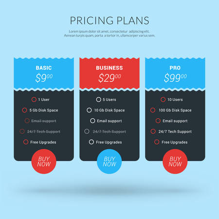 Vector Design Template for Pricing Table in Flat Design Style for Websites and Applicationsのイラスト素材