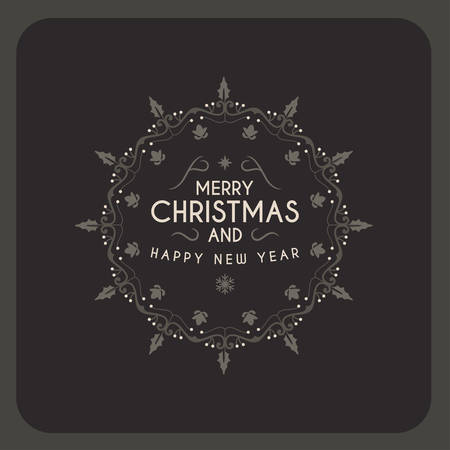 Merry Christmas Postcard Decorative Greeting Frame with Hand Drawn Design Elements. Vector Illustration on Dark Backgroundのイラスト素材