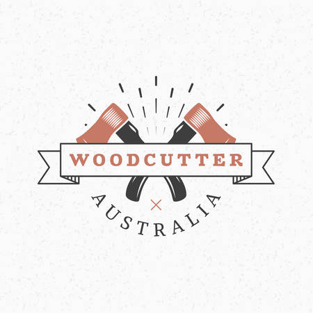 Crossed Axes. Vintage Retro Design Elements for  Insignia, Badge, Label. Business Sign Template. Textured Backgroundのイラスト素材