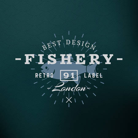 Fishery. Vintage Retro Design Elements for  Insignia, Badge, Label. Business Sign Template. Textured Backgroundのイラスト素材