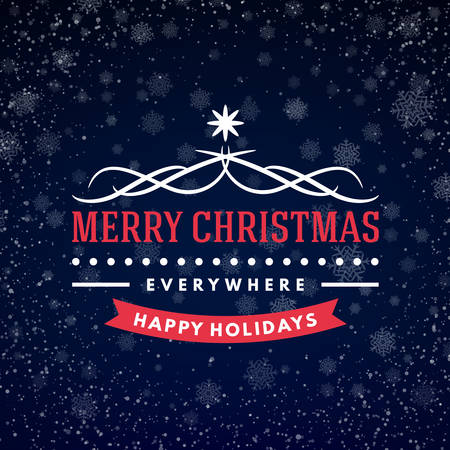 Christmas Postcard Typographic Merry Christmas and Happy New Year Badge. Vector Illustrationのイラスト素材