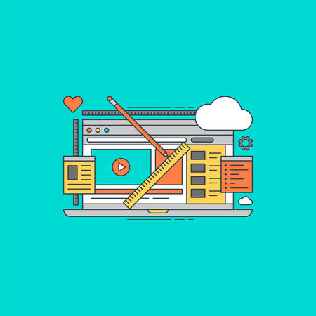 Thin Line Flat Design Concept Illustration for Web Designのイラスト素材