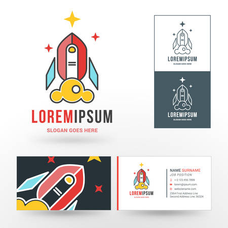 Vector Logo Template. Line Art Rocket Symbol Start Upのイラスト素材