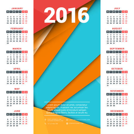 Vector Design Print Template with Abstract Background. Calendar for 2016 Year. Week Starts Mondayのイラスト素材