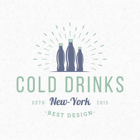 Cold Drinks. Vintage Retro Design Elements for Logotype, Insignia, Badge, Label. Business Sign Template. Textured Backgroundのイラスト素材