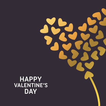 Happy Valentines Day Greeting Card. Golden Hearts. Vector Design Elementのイラスト素材