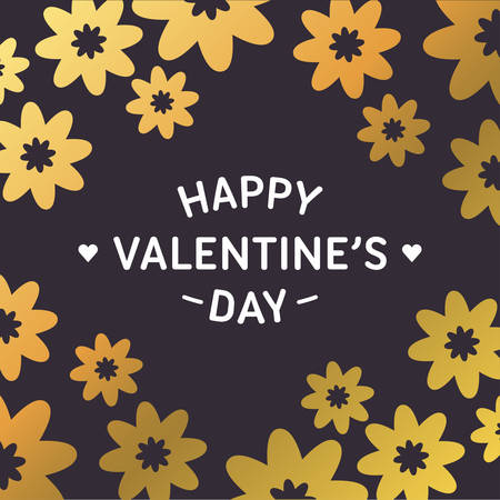 Golden Decorative Floral Background. Happy Valentines Day Celebration. Vector Design Element for Greeting Cardのイラスト素材