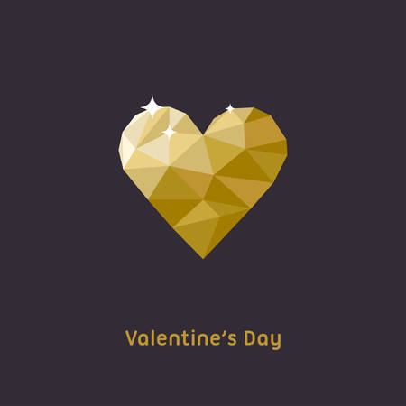 Happy Valentines Day Greeting Card. Golden Polygonal Heart. Vector Design Element for Greeting Cardのイラスト素材
