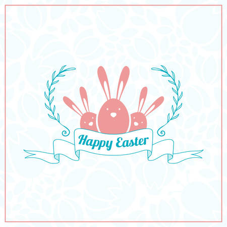 Happy Easter. Vector Vintage Holiday Badge. Vector Template for Greeting Card. Floral Background. Happy Easter Day, Easter Sunday, Easter Greeting Cardのイラスト素材