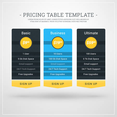 Design Template for Pricing Table for Websites and Applications. Flat Style UI. Vector Illustrationのイラスト素材