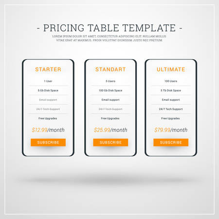 Design Template for Pricing Table for Websites and Applications. Flat Style UI. Vector Illustrationのイラスト素材