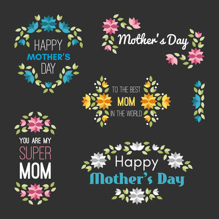 Happy Mothers Day. Set of Vector Design Elements with Flowers. Greeting Card Templates. Vector Illustrationのイラスト素材