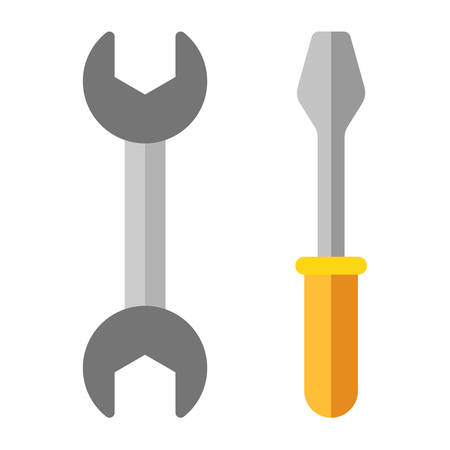 Wrench and screwdriver. Flat vector illustration isolated on white. Wrench and screwdriver flat icon. Hand instrumentのイラスト素材