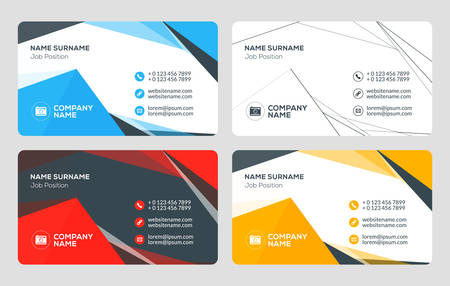 Creative Business Card Template. Flat Design Vector Illustration. Stationery Design. 4 Color Combinations. Print Templateのイラスト素材
