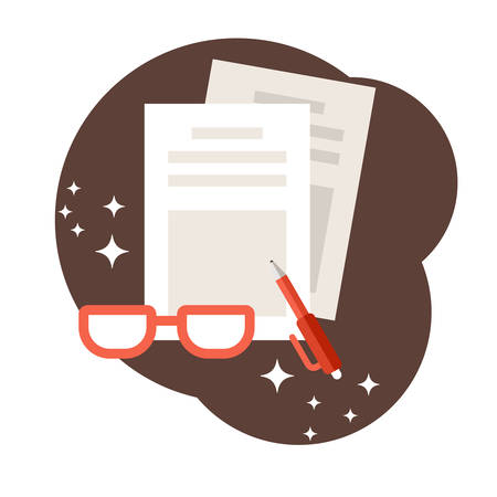 Signing of a contract. Business documents, glasses and pen. Flat style vector illustrationのイラスト素材