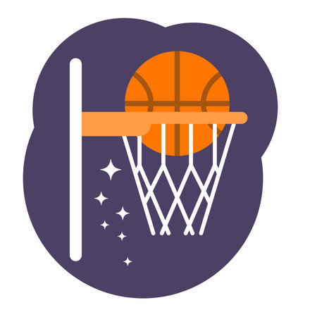 Ball in a basket. Basketball concept. Vector flat illustration.のイラスト素材