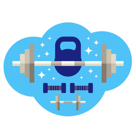 Set of sport weights for bodybuilding, fitness and weightlifting. Flat style vector illustrationのイラスト素材