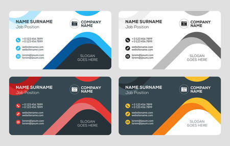 Business Card Vector Template. Flat Style Vector Illustration. Stationery Design. 4 Color Combinations. Print Templateのイラスト素材