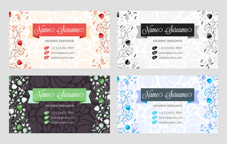 Business Card Vector Template. Flat Style Vector Illustration. Stationery Design. 4 Color Combinations. Print Templateのイラスト素材