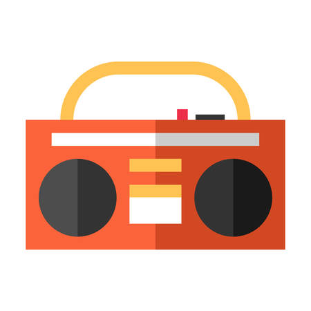 Vintage red tape recorder for audio cassettes. Music boombox. Music concept. Flat vector illustrationのイラスト素材