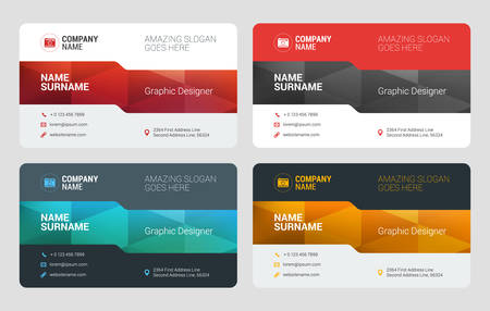 Business Card Vector Template. Flat Style Vector Illustration. Stationery Design. 4 Color Variations. Print Templateのイラスト素材