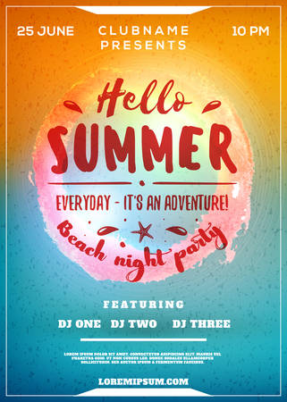 Summer Beach Party Flyer or Poster. Summer Night Party. Vector Design Template with Colorful Abstract Backgroundのイラスト素材