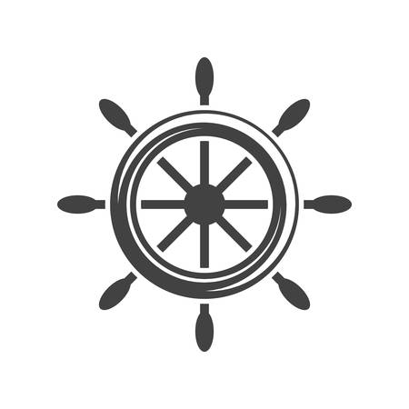 Ship steering wheel,helm. Black icon, logo element, flat vector illustration isolated on white background.のイラスト素材