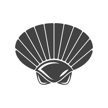 Nautical collection. Seashell outline. Black icon,  element, flat vector illustration isolated on white background.のイラスト素材