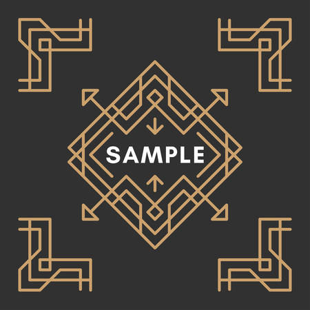 Art Decorative Geometric Vector Frames and Borders. Brown on black background. Vector Ornaments, Vector Decoration, Line Ornament,  Vector Labelsのイラスト素材