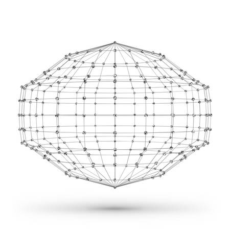 Abstract wireframe polygonal geometric element with connected lines and dots. Vector Illustration on white background with shadeのイラスト素材