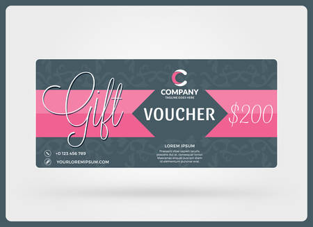 Gift voucher. Vector design template. Discount card. Gift certificate. Pink Color Theme. Vector Illustrationのイラスト素材