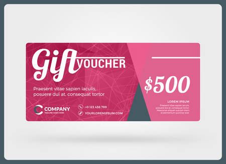 Gift voucher. Vector design template. Discount card. Gift certificate. Pink Color Theme. Vector Illustrationのイラスト素材