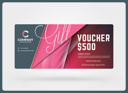 Gift voucher. Vector design template. Discount card. Gift certificate. Pink Color Theme. Vector Illustrationのイラスト素材