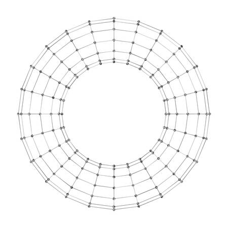 Wireframe polygonal geometric element. Torus with connected lines and dots. Vector Illustration on white background with shadeのイラスト素材