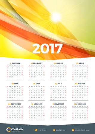 Wall Calendar Poster for 2017 Year. Vector Design Print Template. Stationery Design. Vector Calendar with Abstract Backgroundのイラスト素材