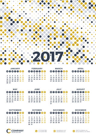 Wall Calendar Poster for 2017 Year. Vector Design Print Template. Stationery Design. Vector Calendar with Abstract Backgroundのイラスト素材