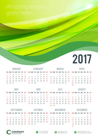 Wall Calendar Poster for 2017 Year. Vector Design Print Template. Stationery Design. Vector Calendar with Abstract Backgroundのイラスト素材