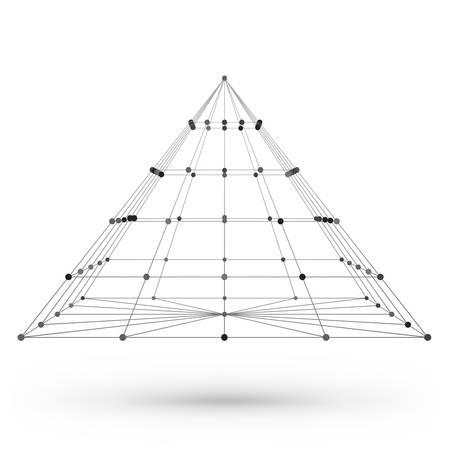 Wireframe polygonal geometric element. Cone with connected lines and dots. Vector Illustration on white background with shadeのイラスト素材