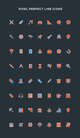 Business line icon set. Pixel perfect vector icon set for websites and infographics. Red and blue color themeのイラスト素材